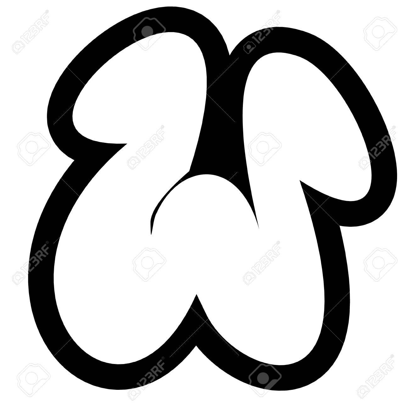 Larger black and white line render of graffiti alphabet bubble