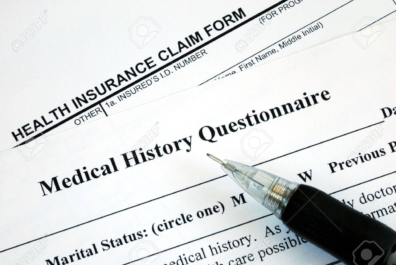 medical claim form and patient medical history questionnaire stock