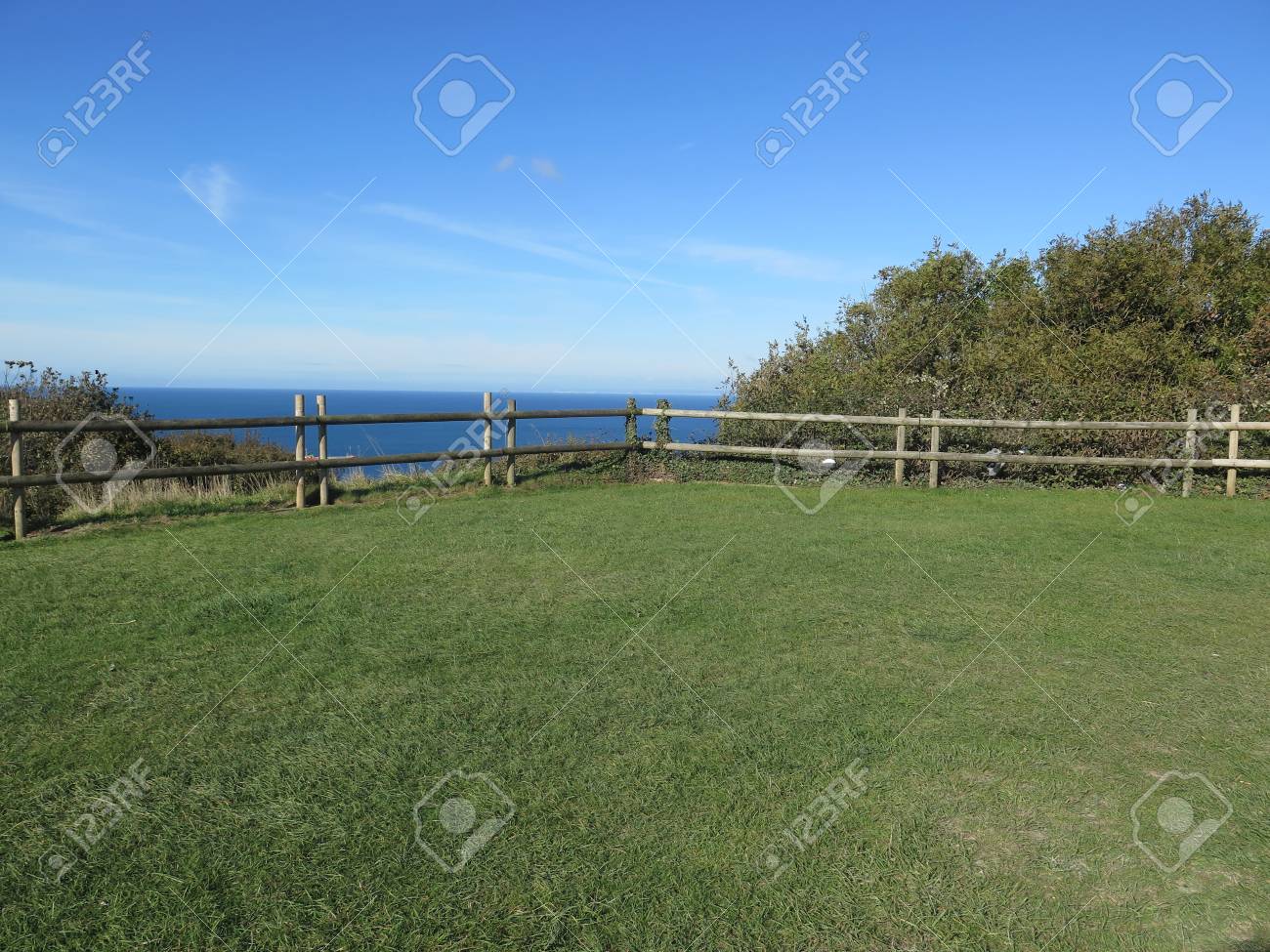 countryside fence on isle of portland dorset uk stock photo