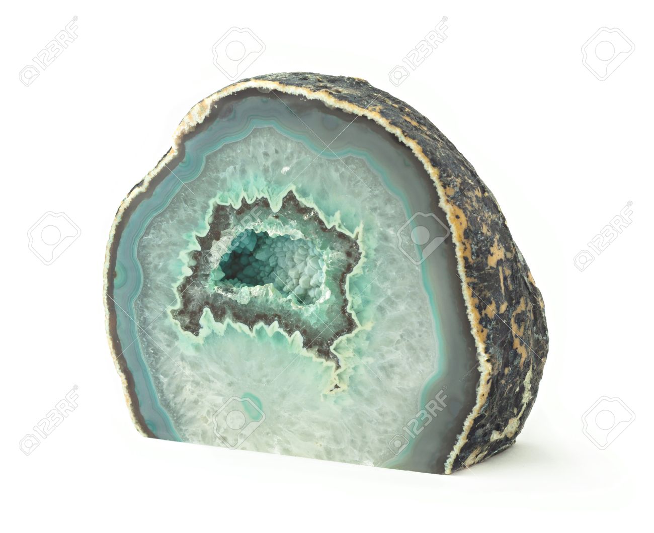 green agate geode rock with crystals isolated on white background - 31971816 green agate geode rock with crystals isolated on white background - 31971816