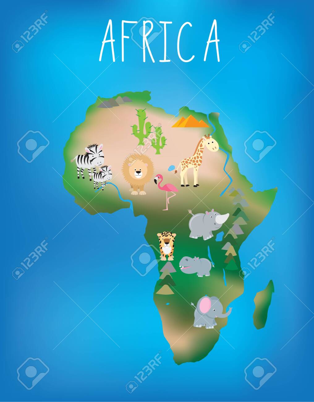 Carte Africaine Du Monde Brillamment Illustre Avec Des Animaux Adaptes Aux Enfants Mignon Banque D Images Et Photos Libres De Droits Image 6079