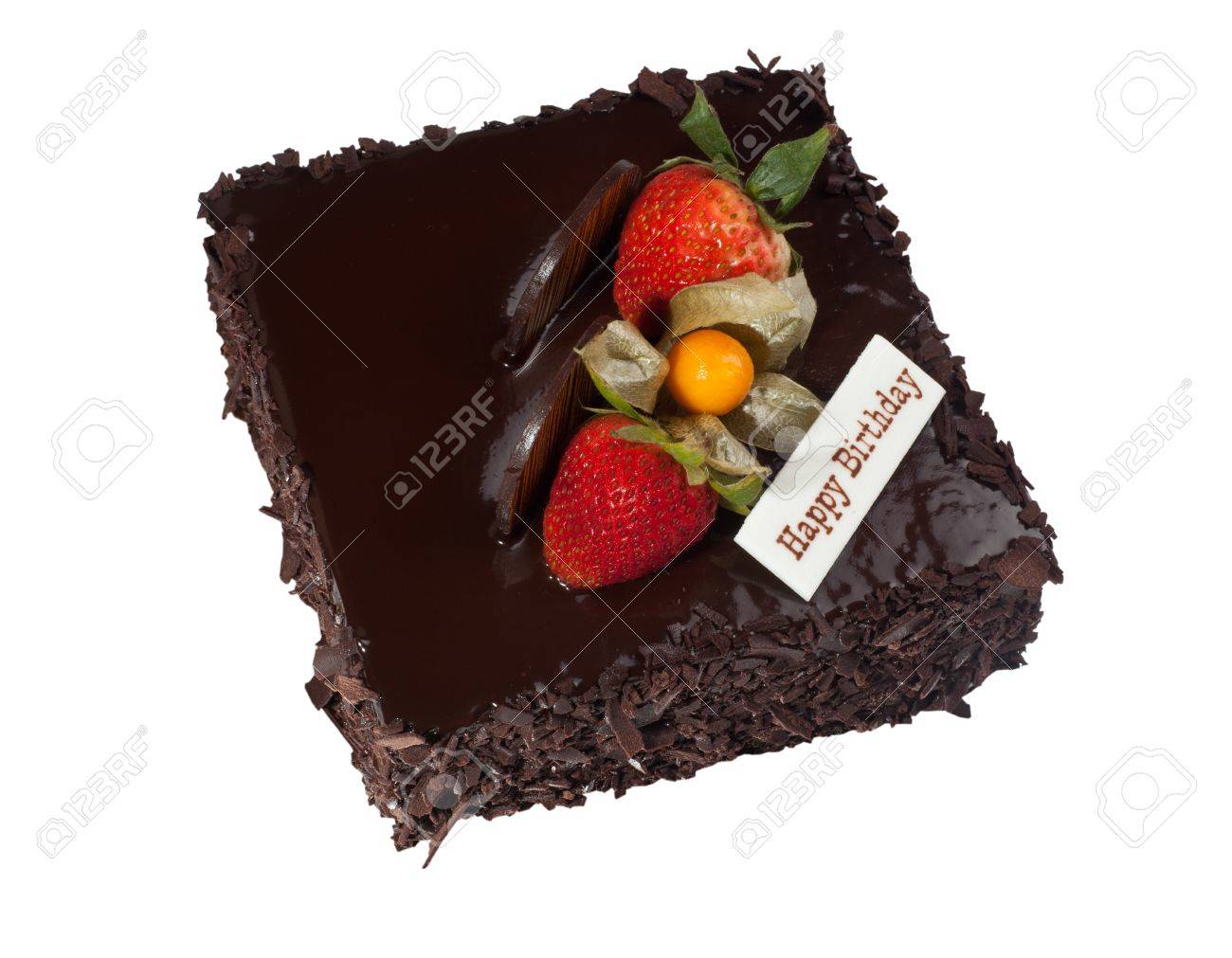 Gateau D Anniversaire Au Chocolat Avec Garniture Aux Fraises Isole Sur Fond Blanc Banque D Images Et Photos Libres De Droits Image