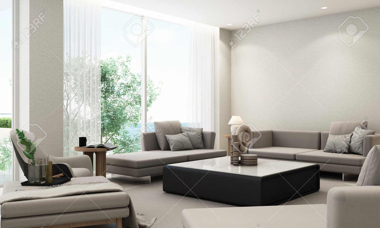 Design d'intérieur de villa avec piscine dans des tons blancs et coûteux avec des matériaux en bois dans un style minimaliste avec des sièges, des meubles sur des carreaux et des tapis avec de grandes fenêtres donnant sur la mer. rendu 3d - 187050255 Design d'intérieur de villa avec piscine dans des tons blancs et coûteux avec des matériaux en bois dans un style minimaliste avec des sièges, des meubles sur des carreaux et des tapis avec de grandes fenêtres donnant sur la mer. rendu 3d - 187050255