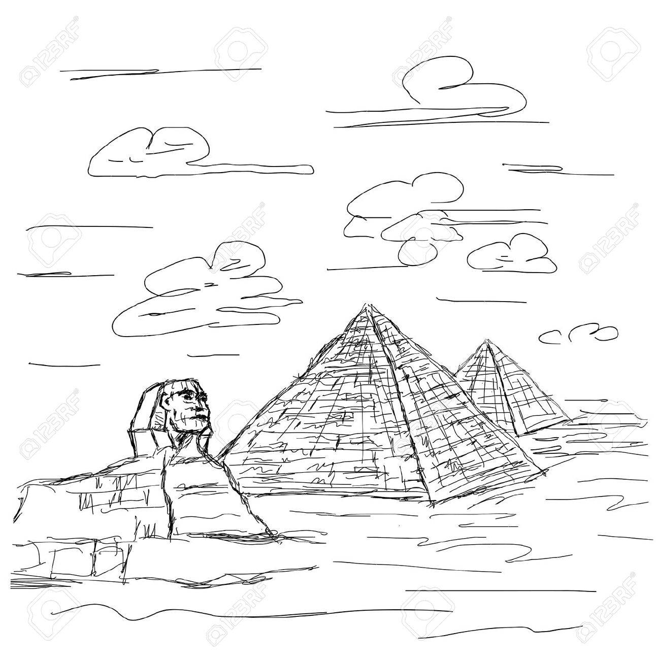 Hand Gezeichnete Illustration Von Beruhmten Touristenziel Sphinx Und Pyramiden In Agypten Lizenzfrei Nutzbare Vektorgrafiken Clip Arts Illustrationen Image 15979389