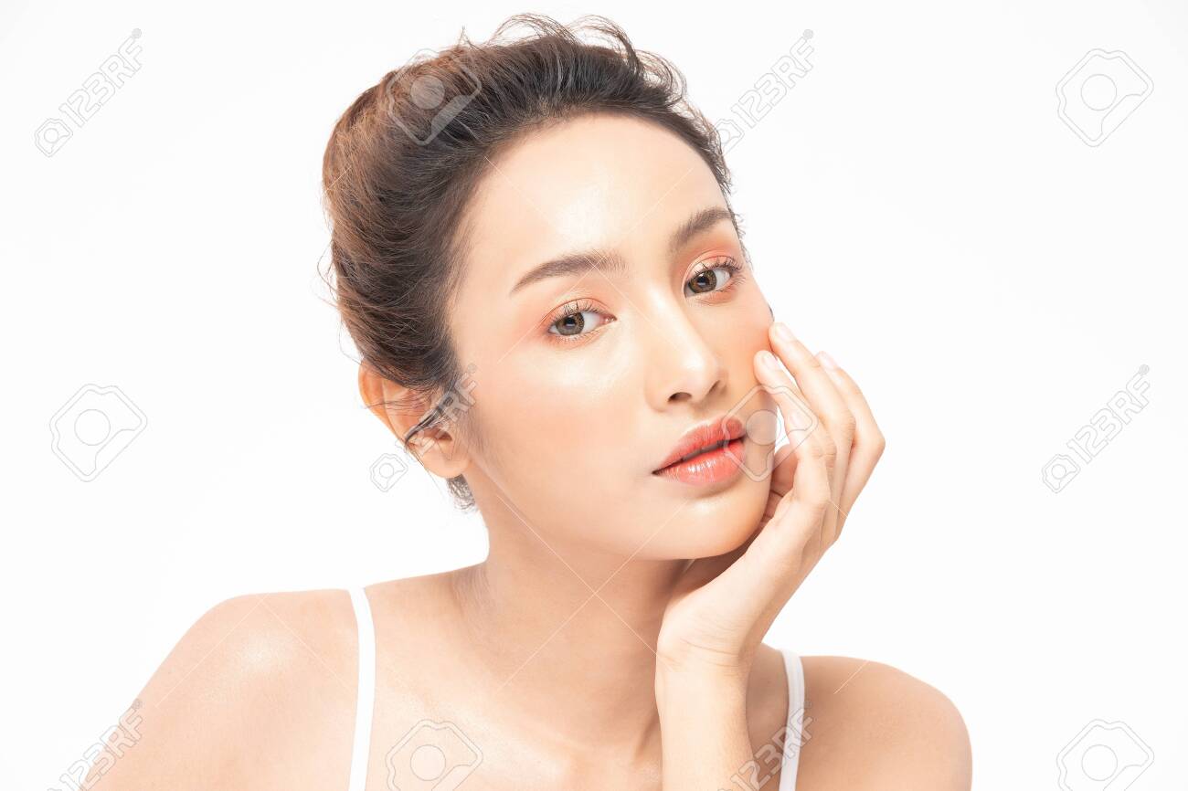 Beautiful Asian woman touching soft cheek smile with clean and fresh skin Happiness and cheerful with positive emotional,isolated on white background,Beauty and Cosmetics Concept - 145534529 Beautiful Asian woman touching soft cheek smile with clean and fresh skin Happiness and cheerful with positive emotional,isolated on white background,Beauty and Cosmetics Concept - 145534529