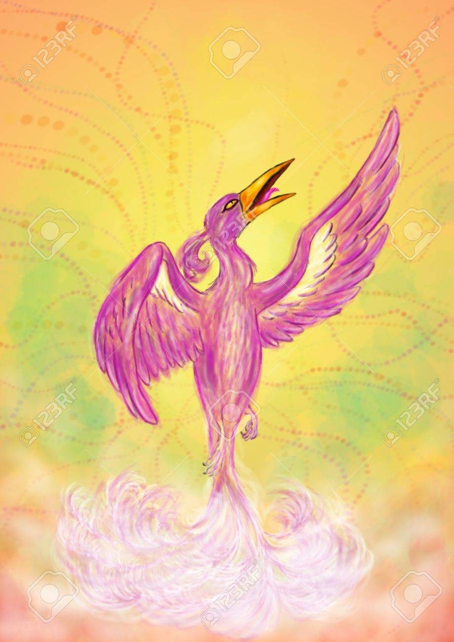Eine Abstrakte Malereiillustration Eines Aufsteigenden Phonix Der Sich In Einer Gottlichen Aura Manifestiert Und Sich In Die Luft Erhebt Das Verwischen Ist Beabsichtigt Und Ein Teil Dieses Speziellen Kunstwerks Lizenzfreie Fotos Bilder