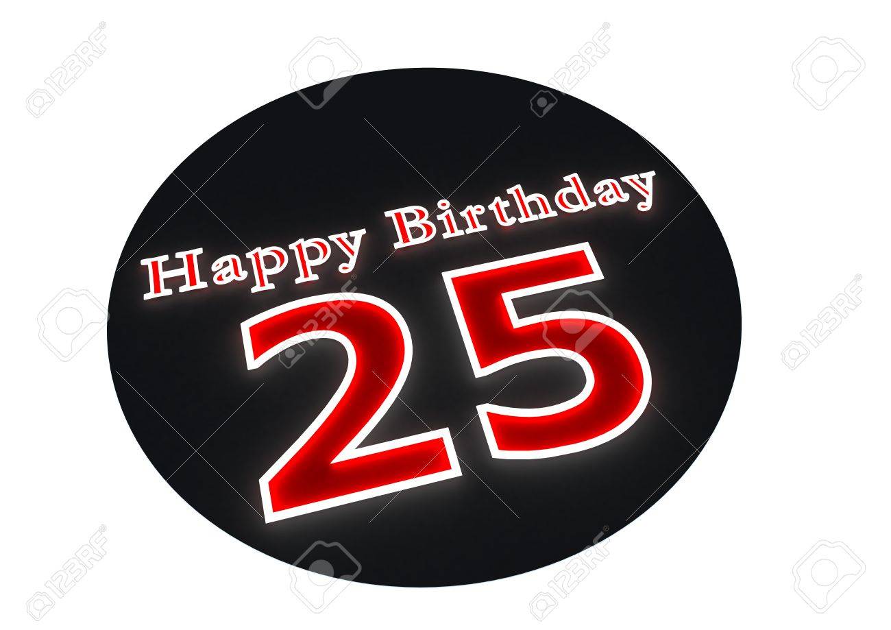 Le Lettrage Joyeux Anniversaire D Ecriture Lumineuse Et L Age De 25 Ans Avec Un Fond Rouge Banque D Images Et Photos Libres De Droits Image