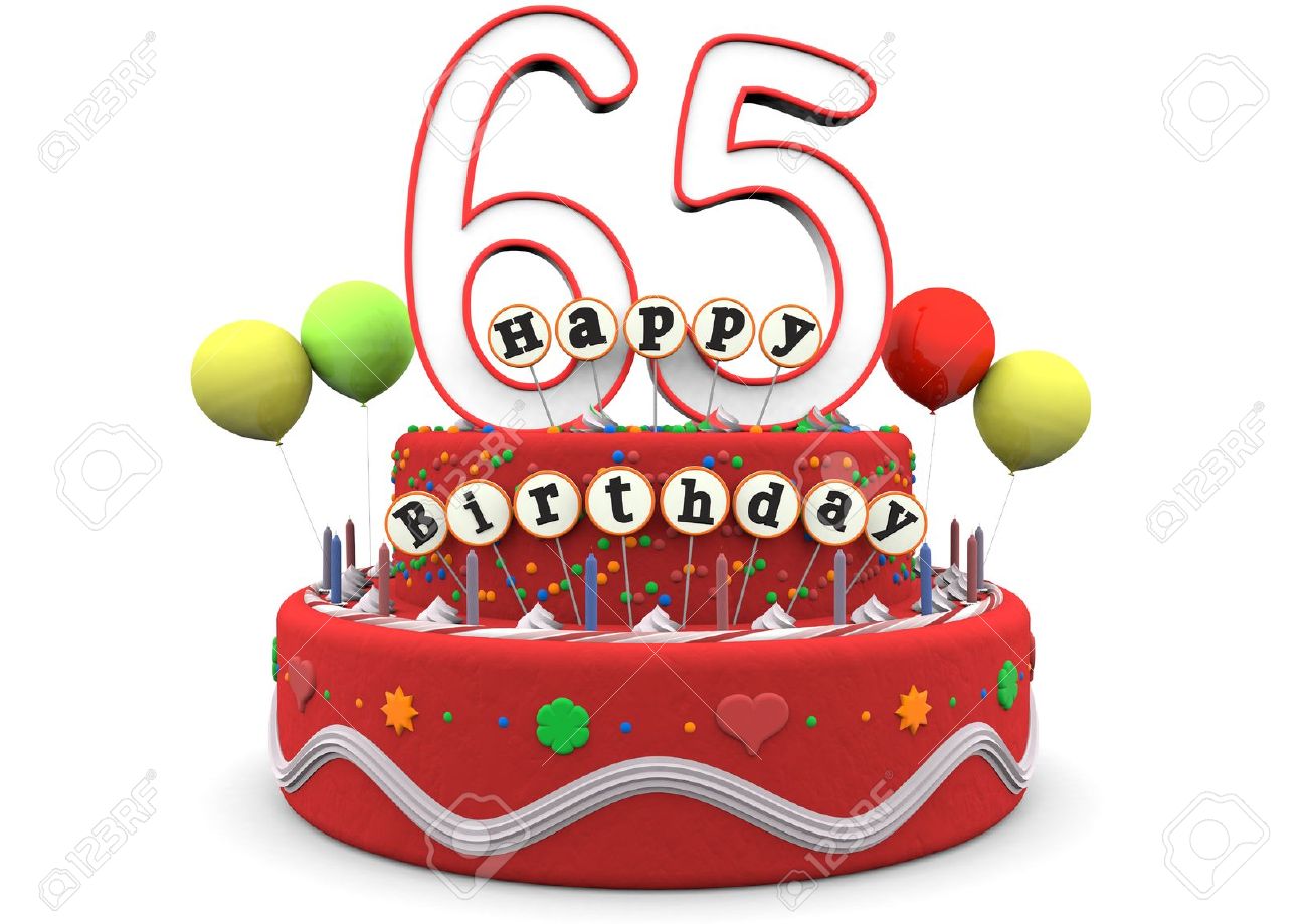 Une Tarte A La Creme D Anniversaire Avec Des Ballons Nombre Grand De 65 Ans Et Le Lettrage De Joyeux Anniversaire Sur De Petits Batons Banque D Images Et Photos Libres De Droits Image