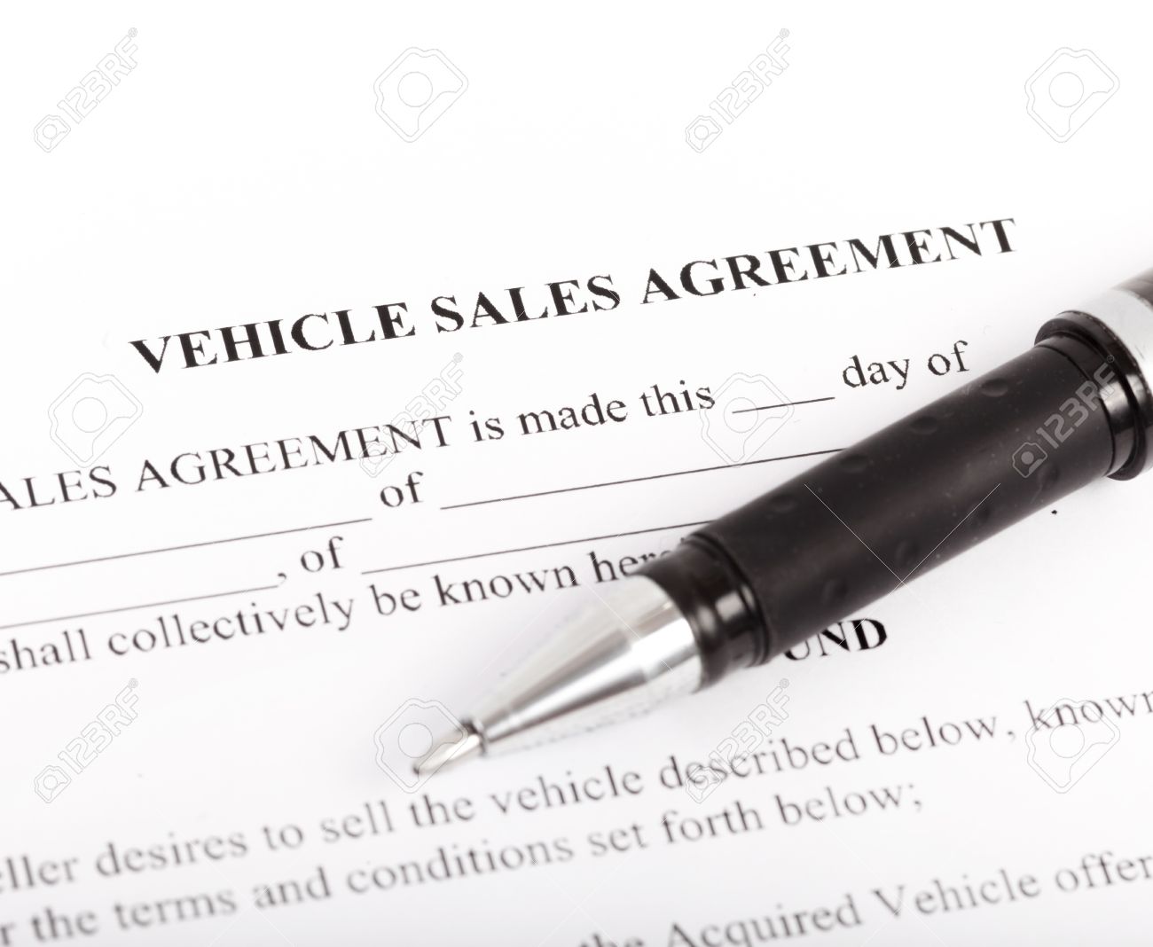 document and form of a vehicle sales agreement stock photo picture