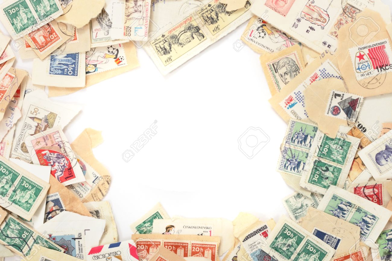 postage stamps background as nice history frame stock photo picture