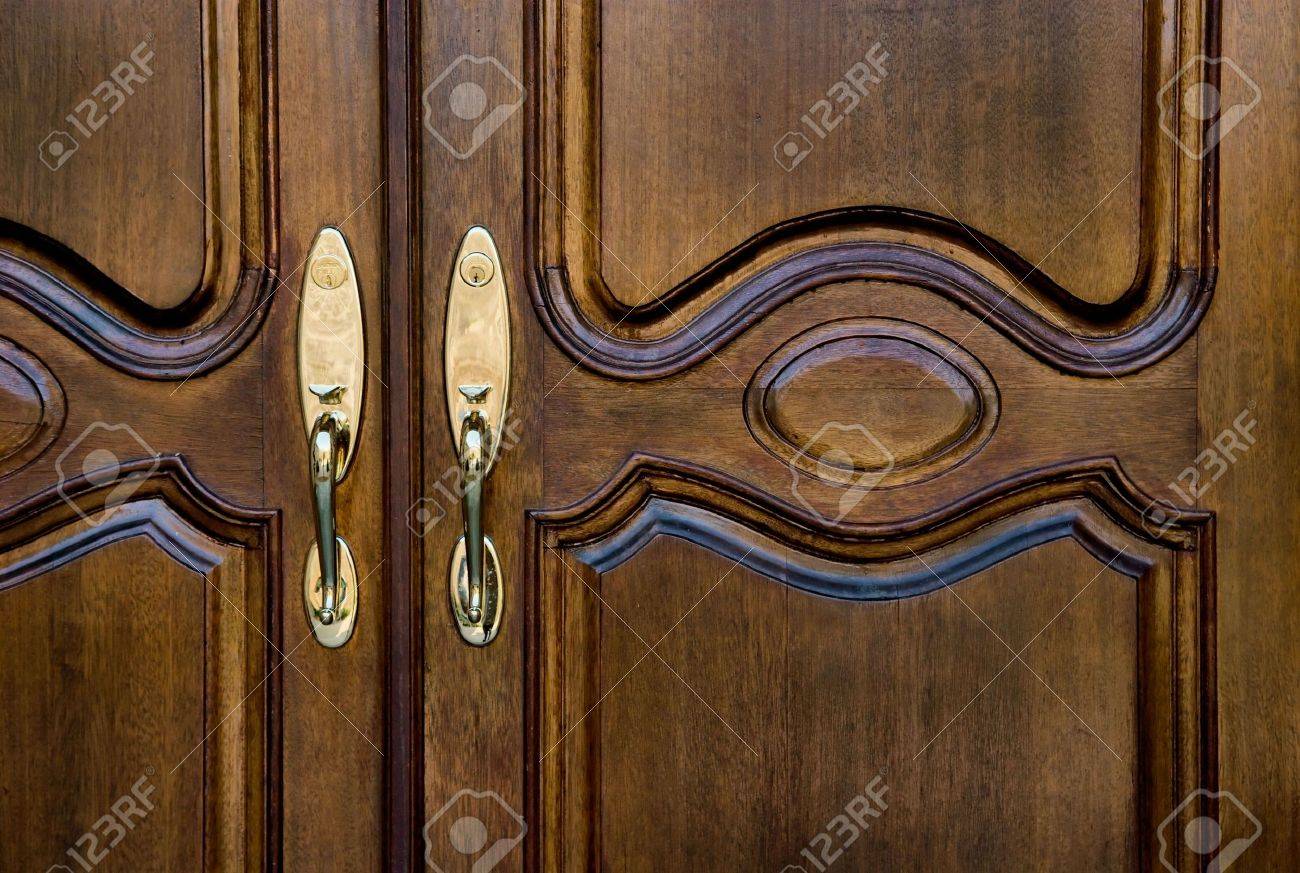 Two Wooden Front Double Doors Entrance