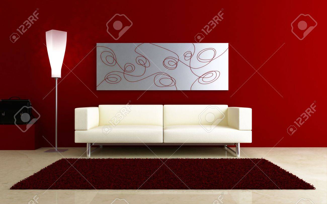 Intérieurs - Blanc Canapé Dans La Chambre Rouge Banque D\'Images Et ... Intérieurs - Blanc Canapé Dans La Chambre Rouge Banque D\'Images Et ...