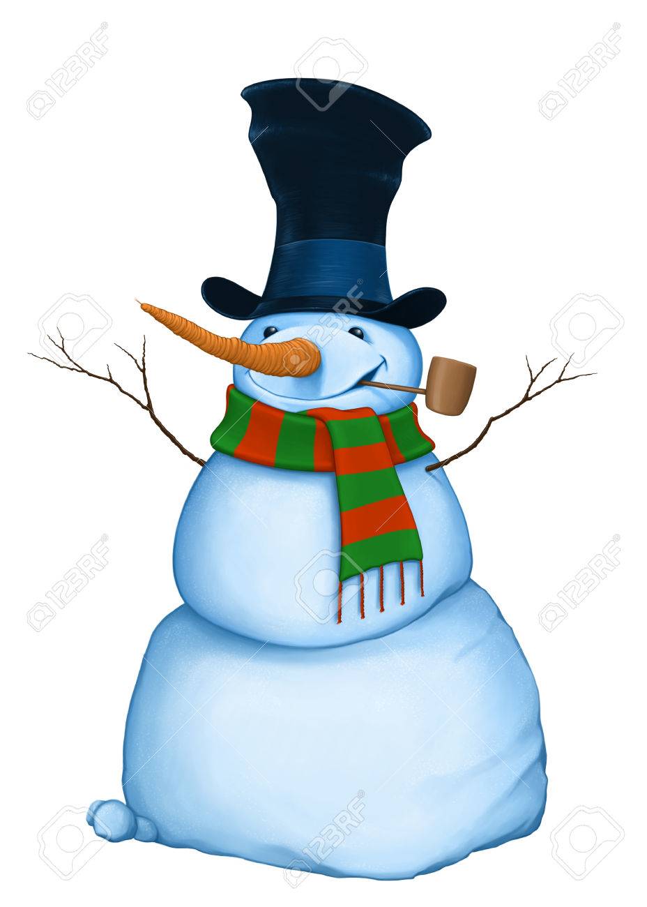 Bonhomme De Neige Drole Avec La Pipe Un Chapeau Et Une Echarpe Banque D Images Et Photos Libres De Droits Image
