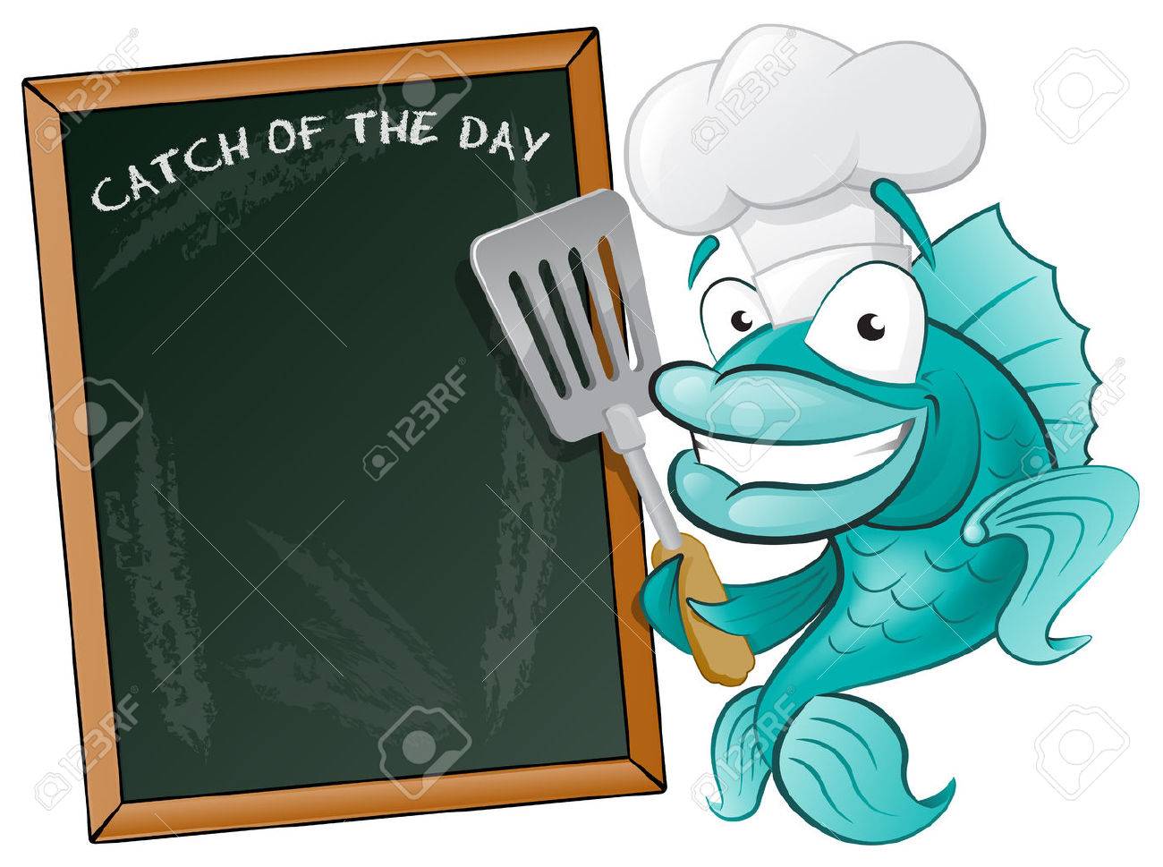 Cute Chef Fish With Spatula And Menu Board Great Illustration Of A Cute  Cartoon Cod Fish Chef Holding A Frying Spatula Next To Menu Board Royalty  Free SVG, Cliparts, Vectors, and Stock, image size:1300x969