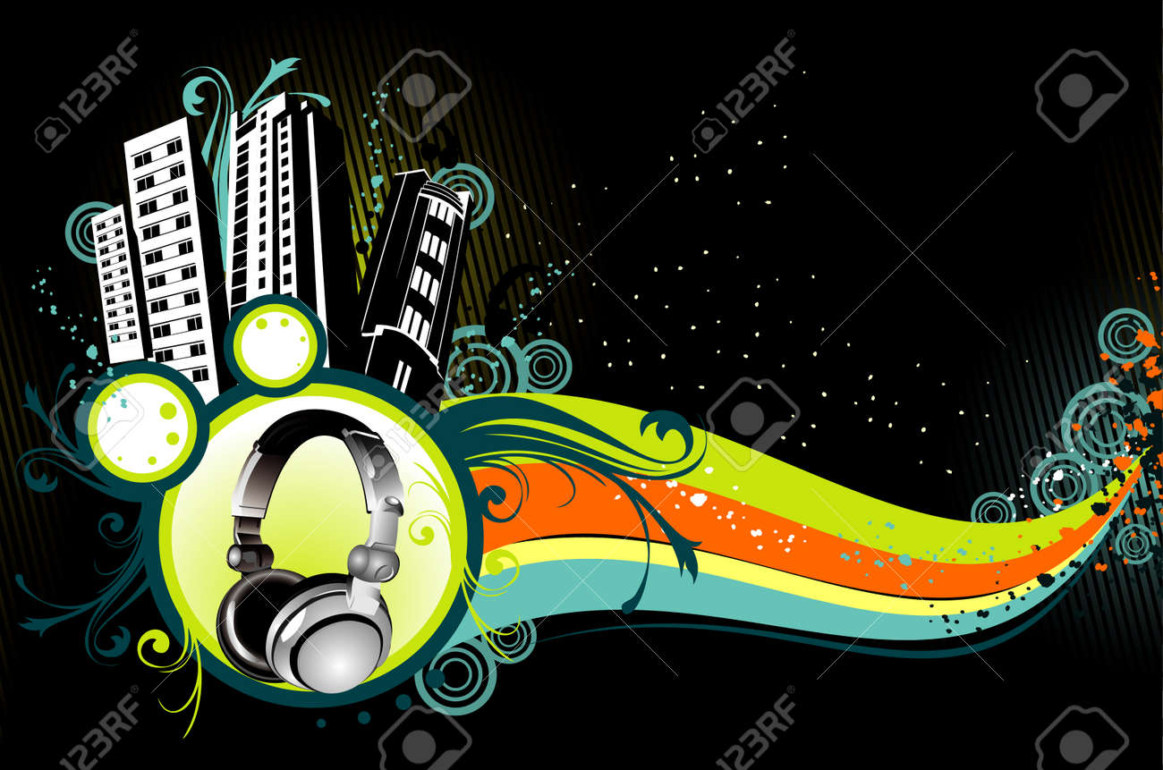 建物とクールな背景を持つ音楽のベクトル イラスト のイラスト素材 ベクタ Image