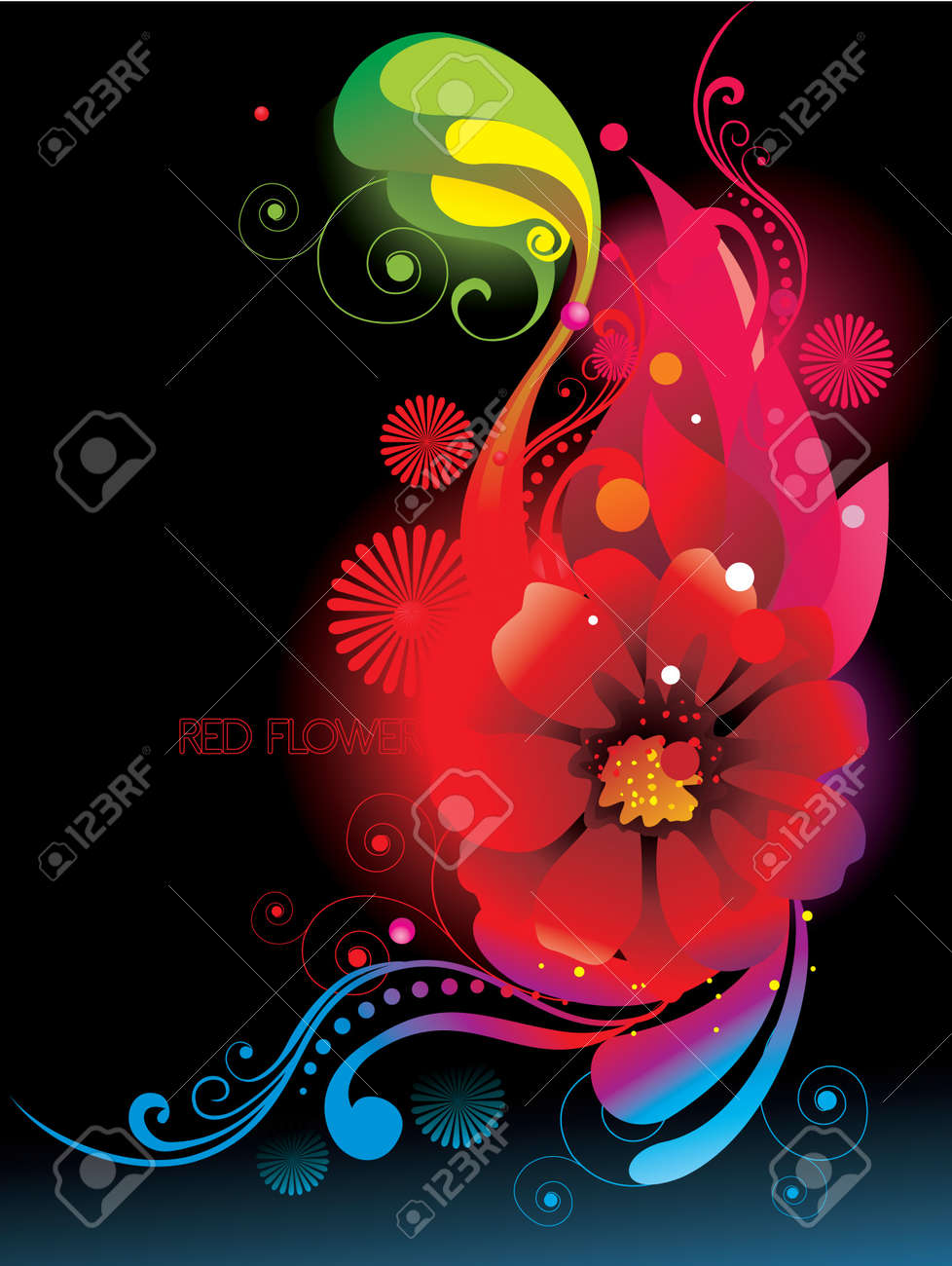 neon flowers over a black background royalty free cliparts vectors