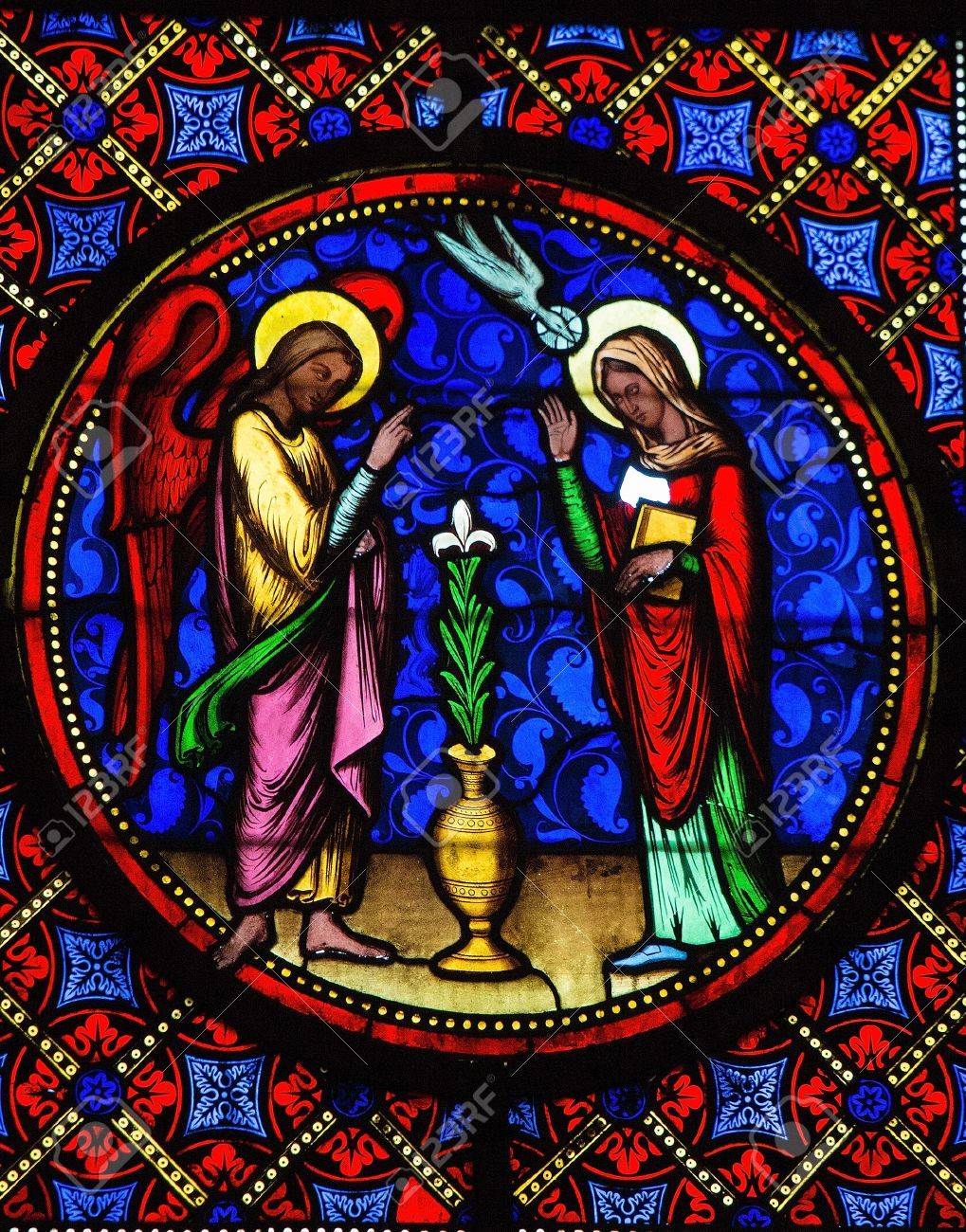 超希少】グラスマスター社ステンドグラス 受胎告知天使ガブリエル