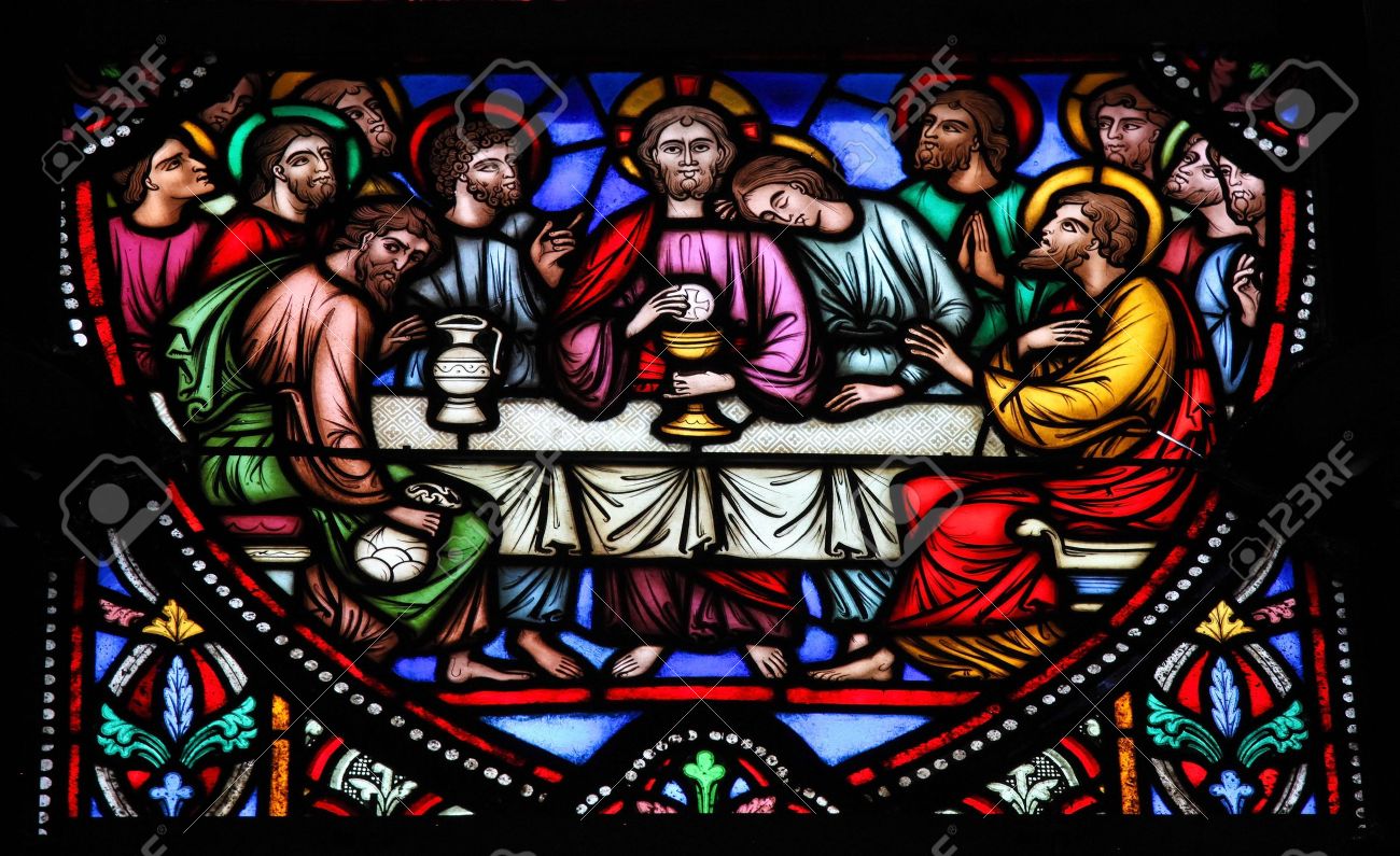 ステンド グラスの窓 7 月 26 日にブリュッセルの大聖堂で最後の晩餐で