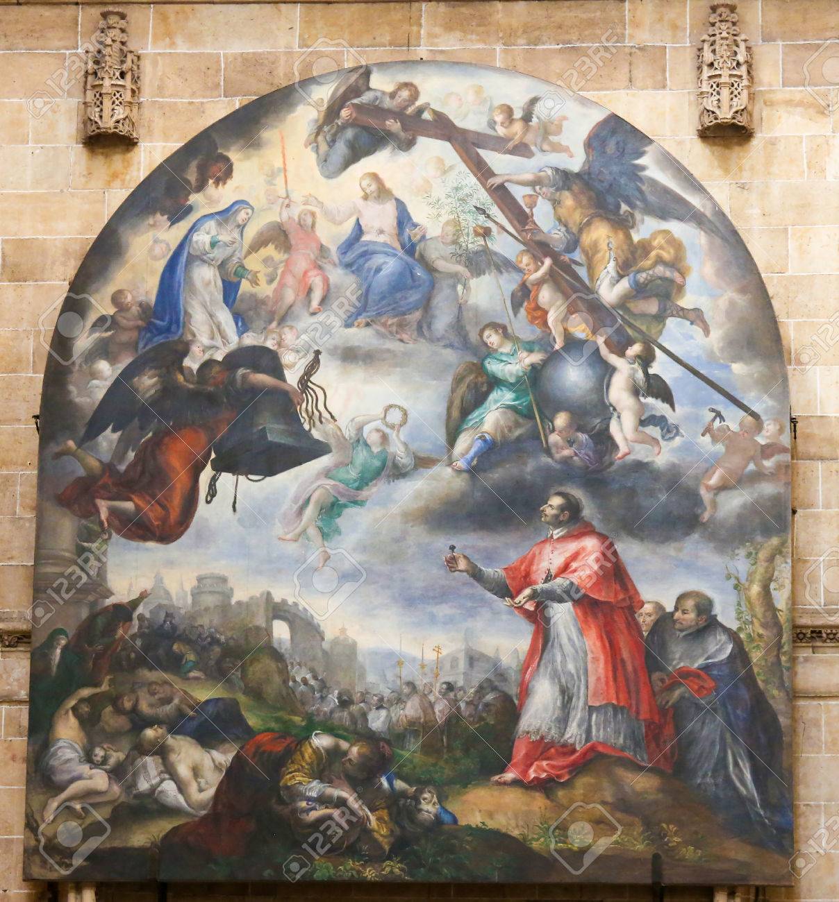 サラマンカ スペイン サン カルロ ボローメオ サンフランシスコ カミロを持つミラノのペストの新しい大聖堂の絵画 の写真素材 画像素材 Image