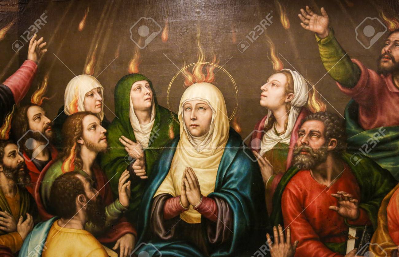 Painting of Mother Mary and the Apostles at Pentecost, in the Church of Valencia, Spain - 111725888 Painting of Mother Mary and the Apostles at Pentecost, in the Church of Valencia, Spain - 111725888