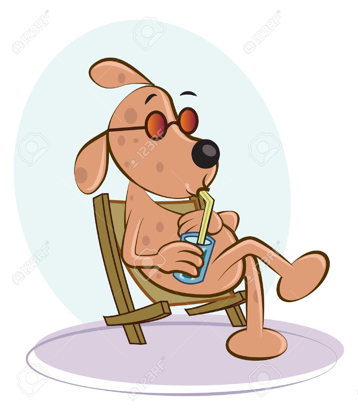 椅子日光浴を取って水を飲む犬 のイラスト素材 ベクタ Image