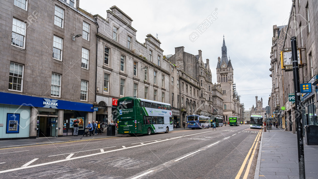 Aberdeen Union Street - city center with granite buildings