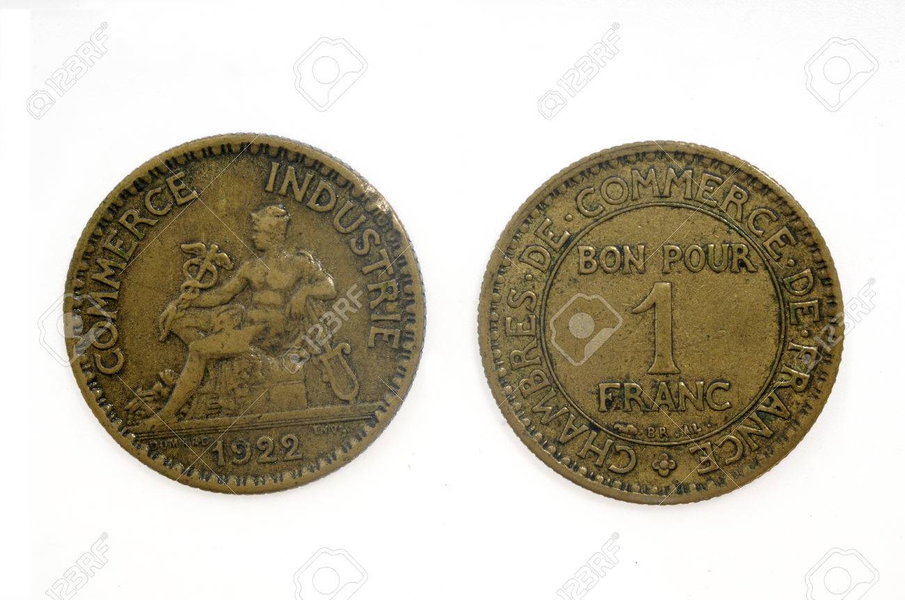 1921年 フランス 銀貨 1 フラン、1921 年;フランス コインの写真素材
