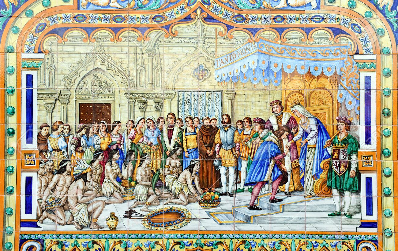 バルセロナ カトリック両王によって受信されたクリストファー コロンブス の写真素材 画像素材 Image