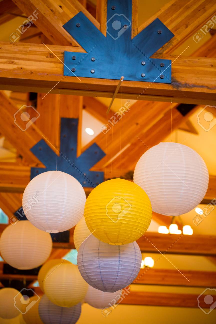 yellow and white paper lanterns
