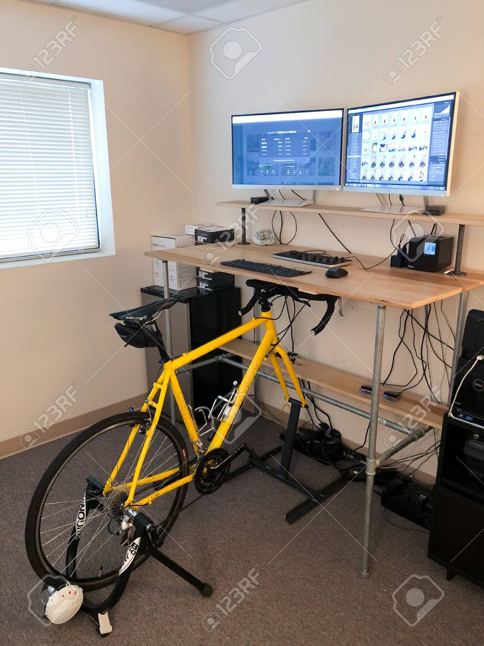 standing desk with bike