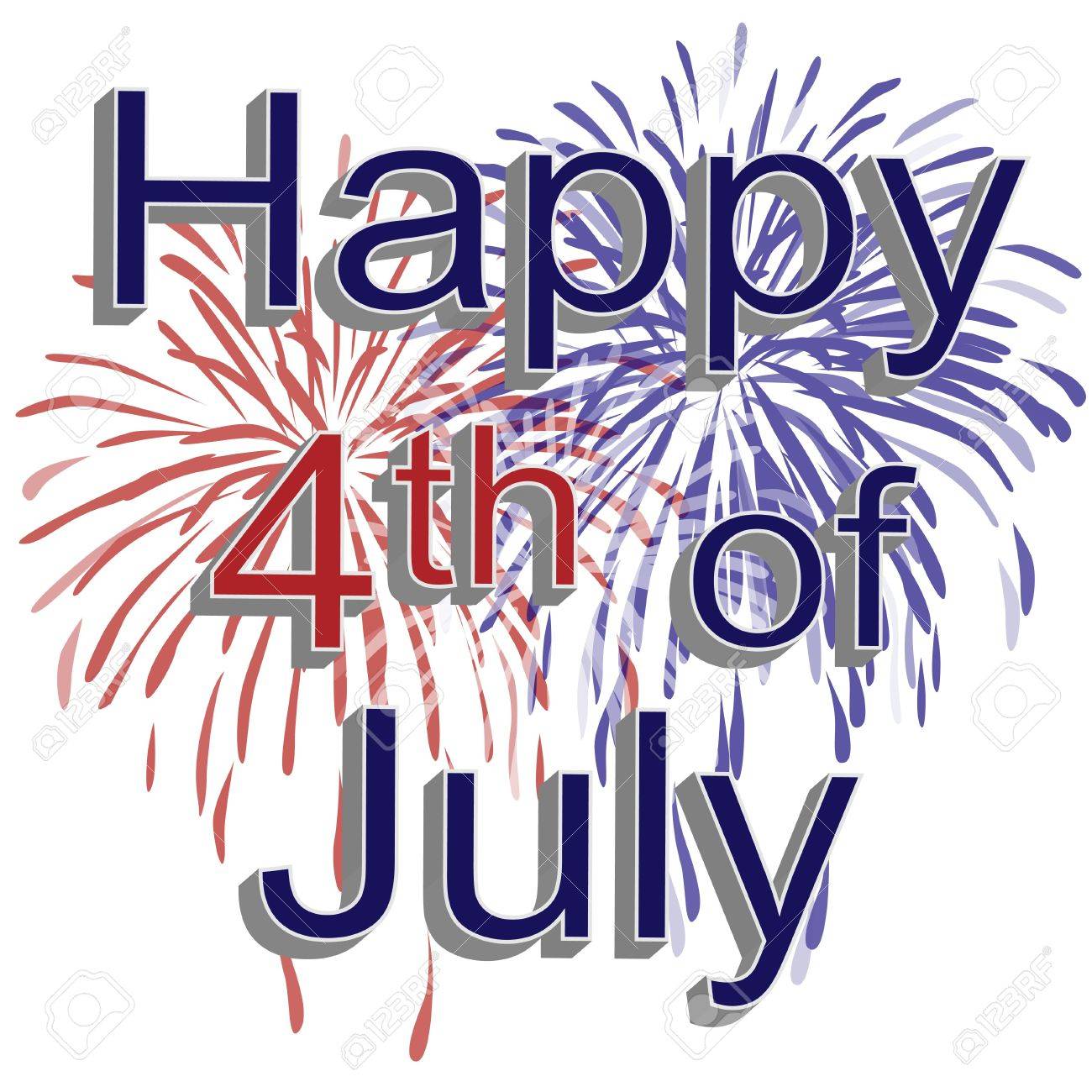 Graphic Illustration Of Red, White, And Blue Fireworks With 3d Text Happy  4th Of July On A White Background. Stock Photo, Picture and Royalty Free  Image. Image 3072139., image size:1300x1300