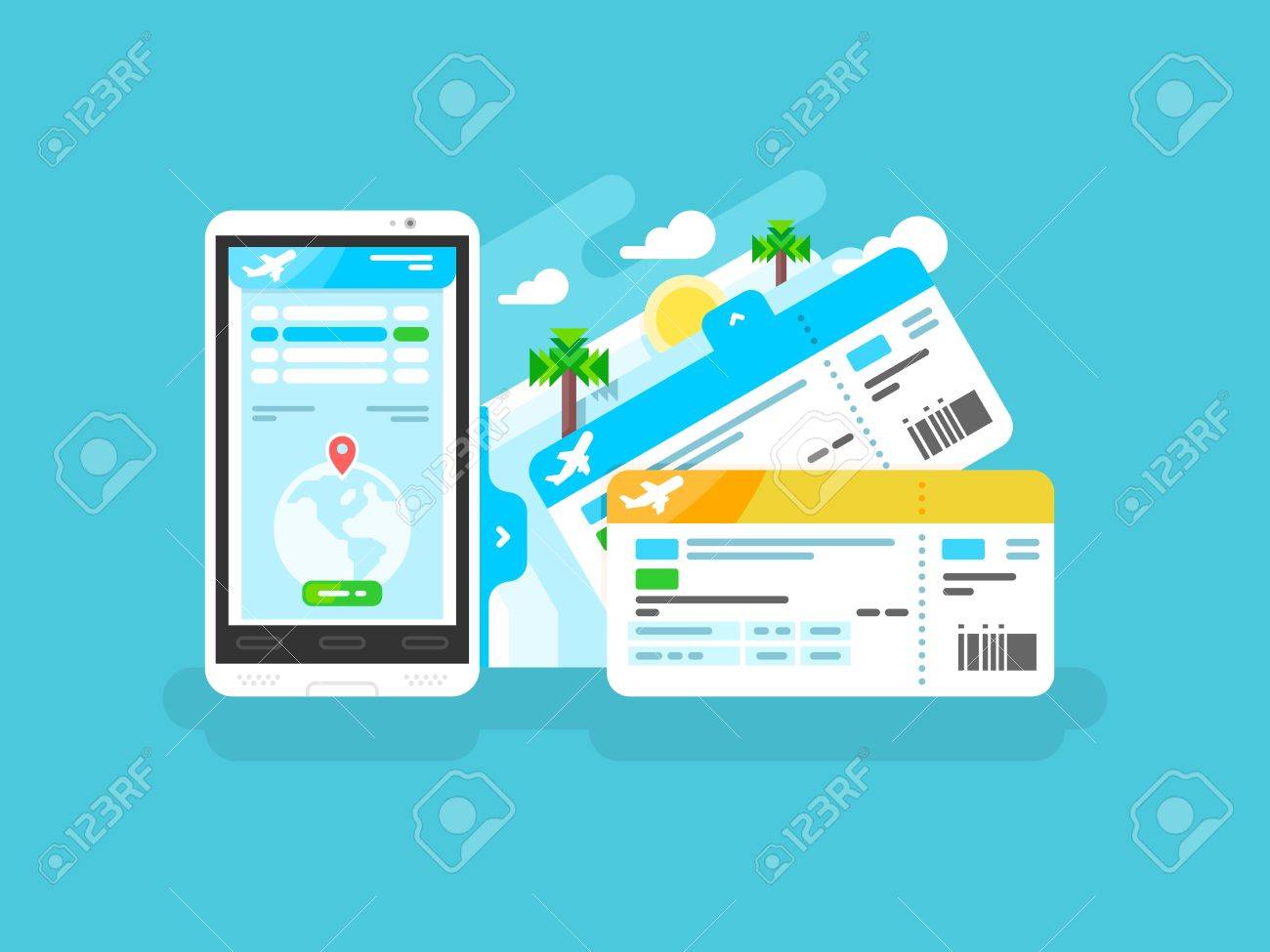Tickets for the plane on a smartphone. Travel airplane, internet online trip, mobile phone flight airline, vector illustration - 54703265 Tickets for the plane on a smartphone. Travel airplane, internet online trip, mobile phone flight airline, vector illustration - 54703265