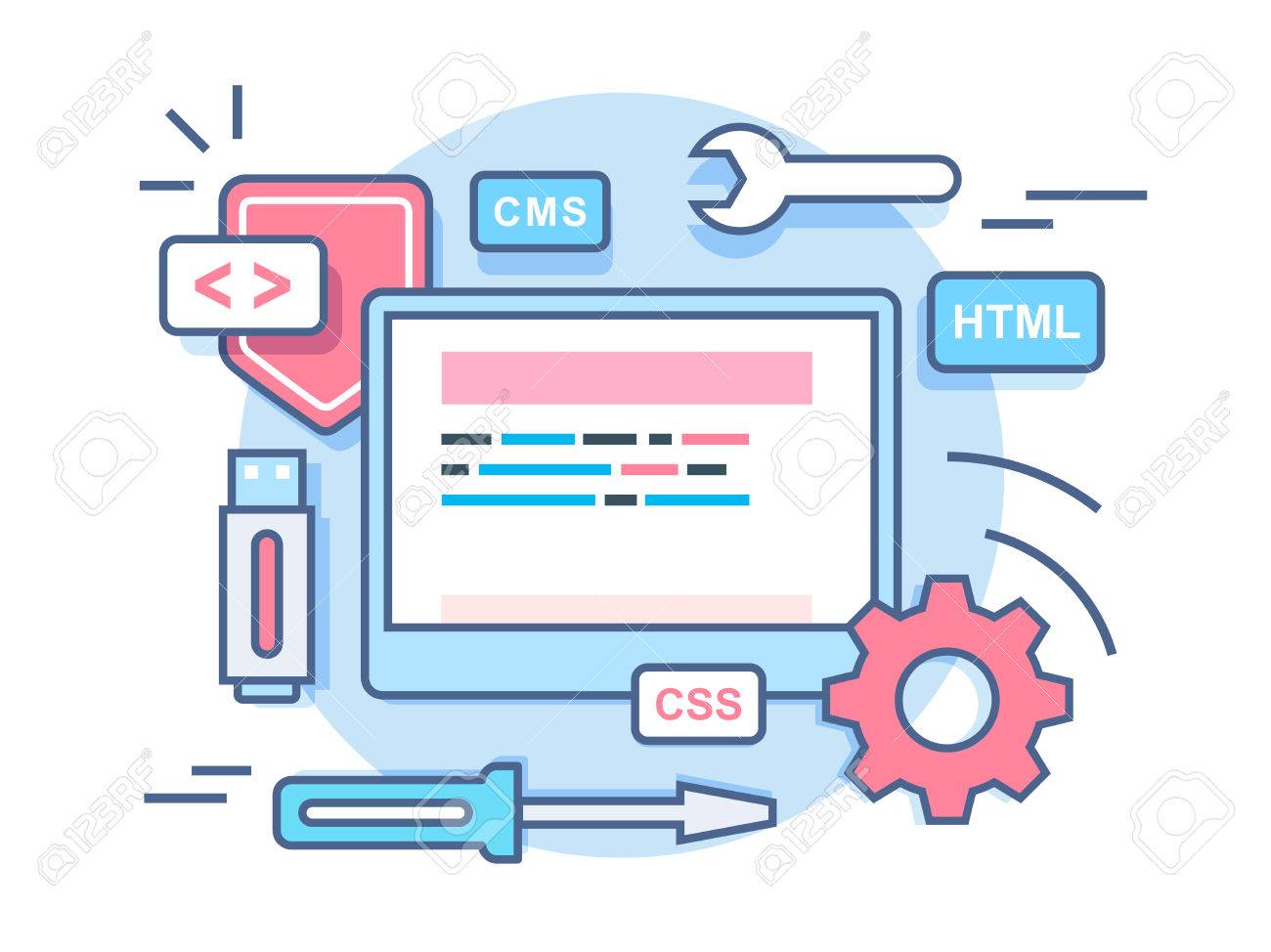 Script De Programación Web. Programa De Código, Html Guión, Algoritmo De  Codificación. Ilustración Vectorial Flat Ilustraciones Vectoriales, Clip  Art Vectorizado Libre De Derechos. Image 60780770.