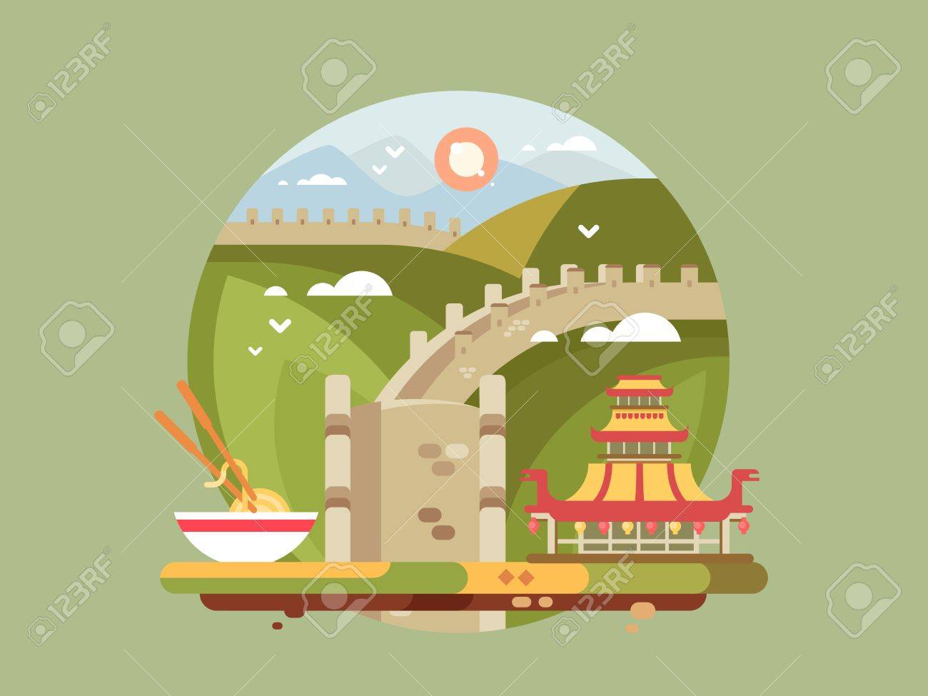 Great Wall Of China Famous Landmark And Chinese Architecture Royalty Free Cliparts Vectors And Stock Illustration Image 64156198