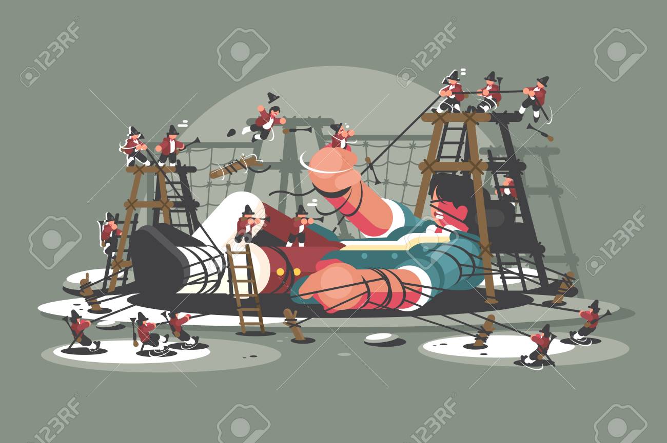 ガリバーはロープに縛られているのイラスト素材・ベクター Image 102738499