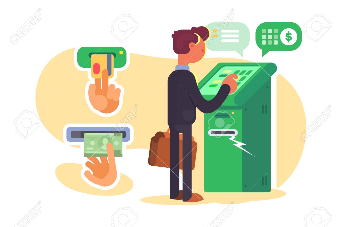 Boy Taking Cash From Atm Vector Illustration Cartoon Man At Royalty Free Cliparts Vectors And Stock Illustration Image 124732683