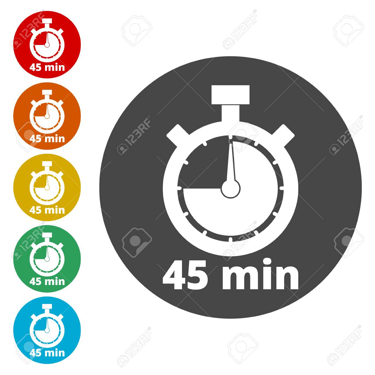 45 minutes stopwatch symbol timer icons set royalty free cliparts