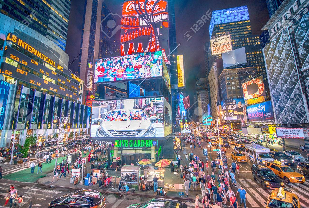 New York City May 22 Traffic In Times Square At Night With