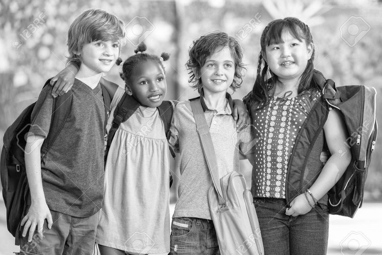 Black And White Scene Of Happy Children At School. Stock Photo, Picture and  Royalty Free Image. Image 39897284., image size:1300x869