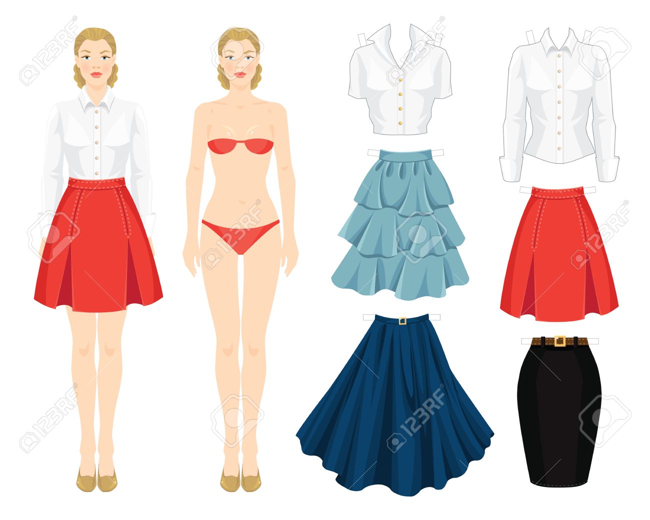 Jupe Pour Le Bureau : Poupée de papier avec des vêtements modèle de corps ensemble de