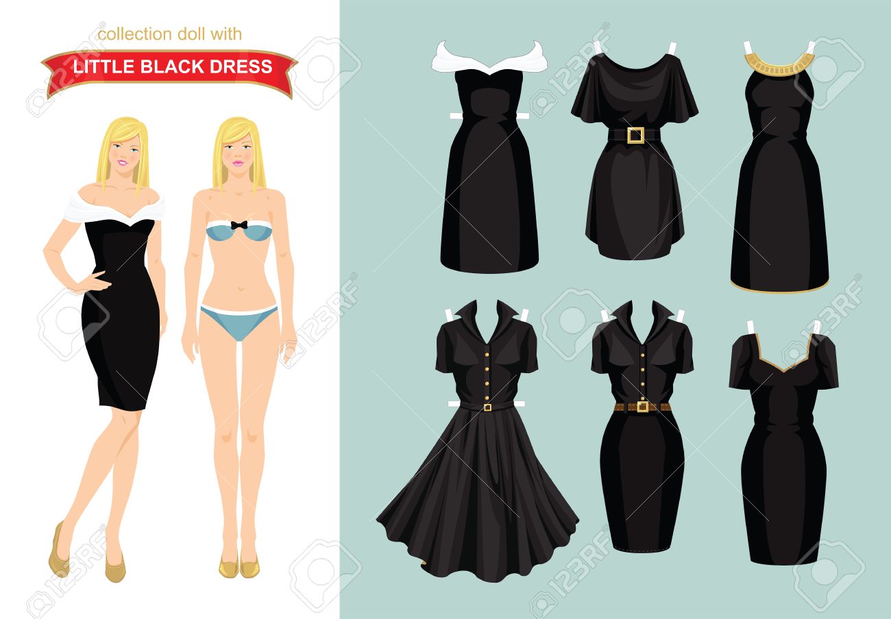 paper doll with collection of little black dress body template