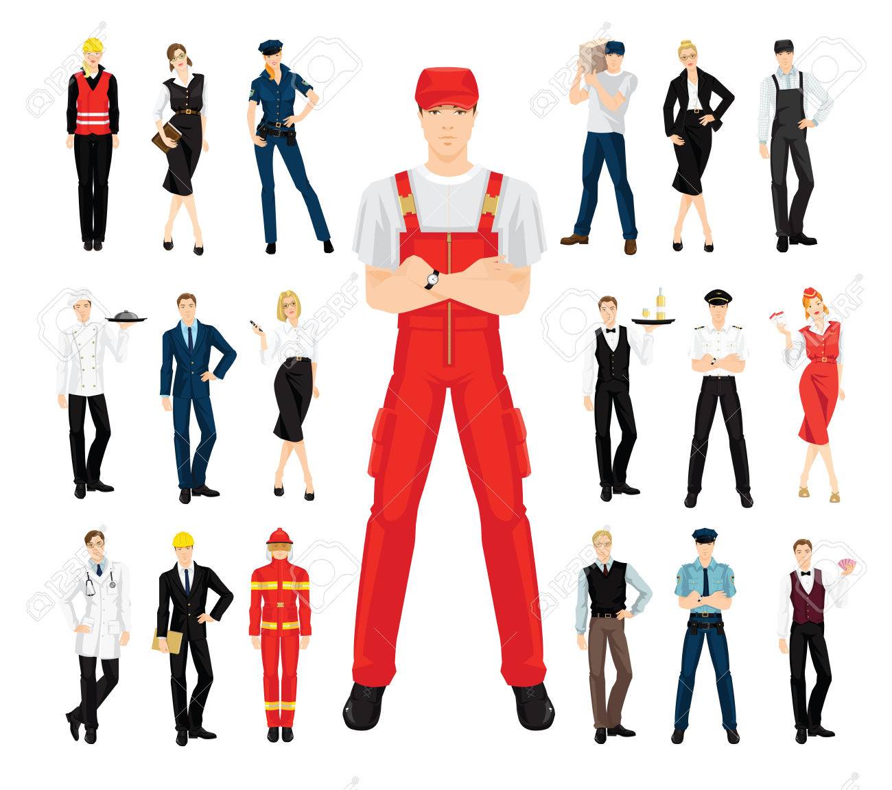 別の制服と白い背景のポーズでプロの人のベクトル イラストのイラスト素材 ベクタ Image