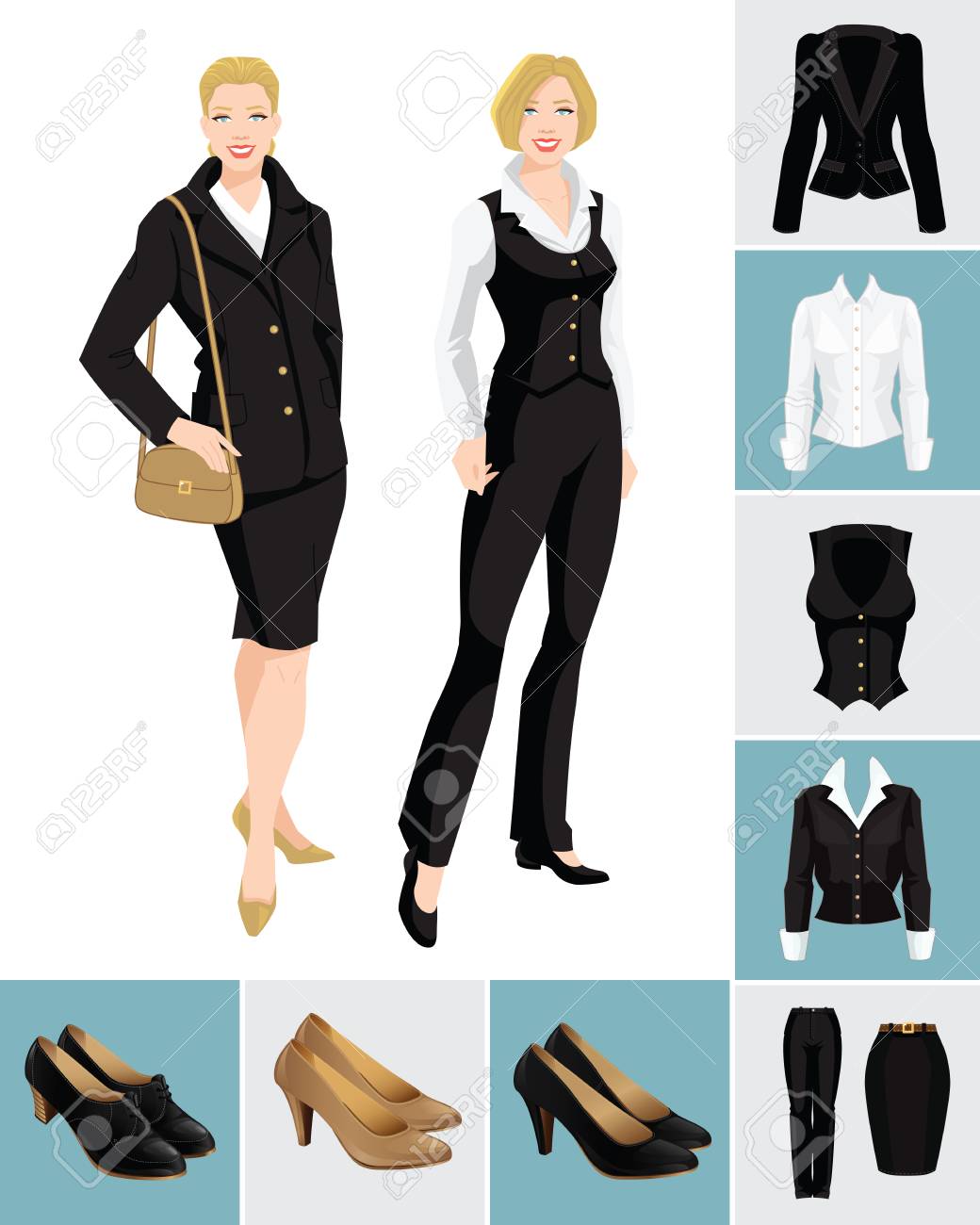 フォーマルな服に白い背景の若いきれいな女性のベクトル イラスト のイラスト素材 ベクタ Image