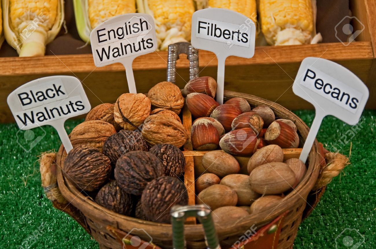 se trata de una canasta en cuartos con nueces y un par de cascanueces inglés nueces nueces de nogal negro nueces y avellanas llenar esta cesta