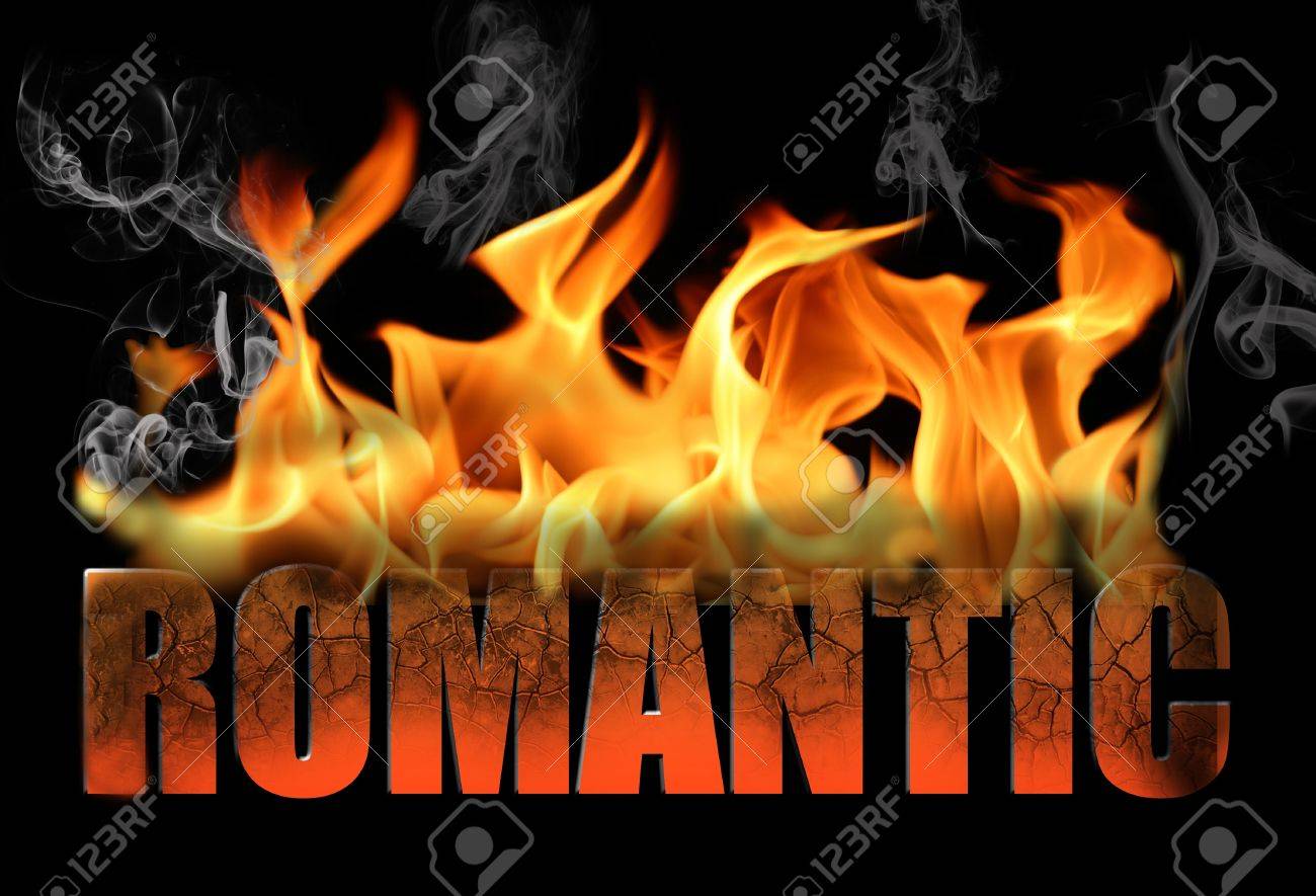 これはロマンチックな執筆 En 火または炎のテキスト 黒の背景に水平炎から縮こまって煙とひび焼きの言葉 の写真素材 画像素材 Image