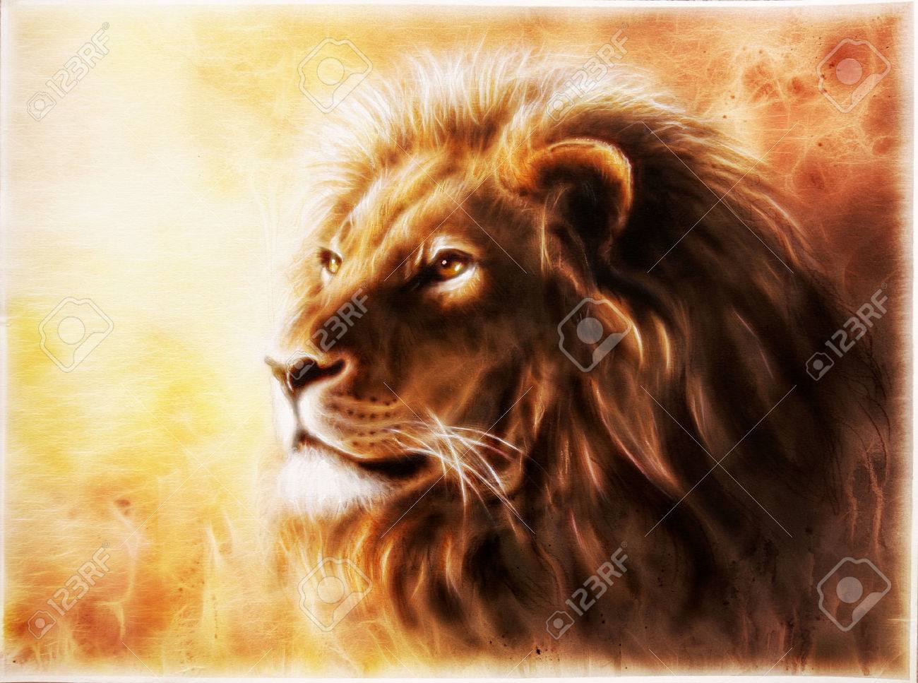 Une Belle Peinture A L Aerographe D Une Tete De Lion Avec Une Expression Pacifique Majestueusement Banque D Images Et Photos Libres De Droits Image Une Belle Peinture A L Aerographe D Une Tete De Lion Avec Une Expression Pacifique Majestueusement Banque D Images Et Photos Libres De Droits Image