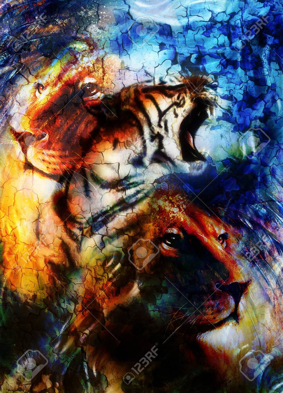 カラフルな虎の絵画 アクリル画