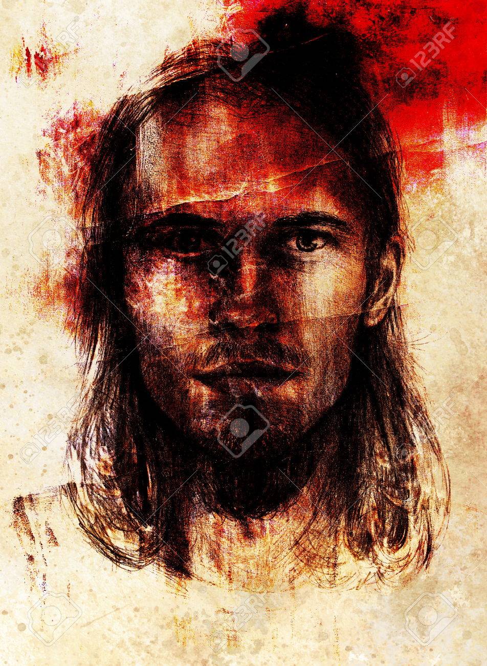 interpretation of jesus christ portrait as young man stock photo
