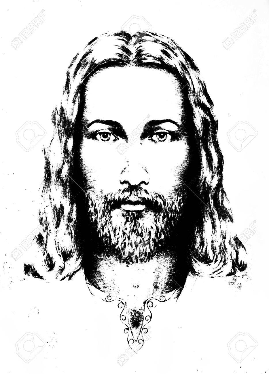 Graphic Drawing Of Jesus, With Ornament On Clothing. Eye Contact. Spiritual  Concept Banco de Imagens Royalty Free, Ilustrações, Imagens e Banco de  Imagens. Image 64553292., image size:934x1300