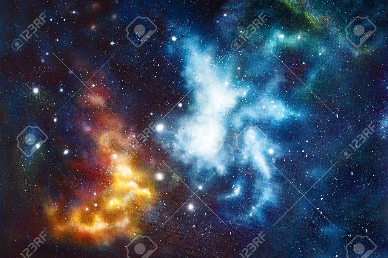 宇宙空間や星 宇宙の抽象的な背景の色 オリジナルの手の絵 の写真素材 画像素材 Image